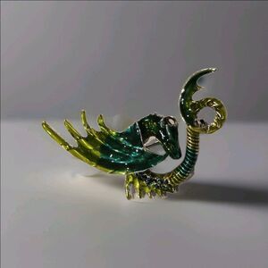 Green and Yellow Enamel Bird Brooch - Women Jewelry Brooches